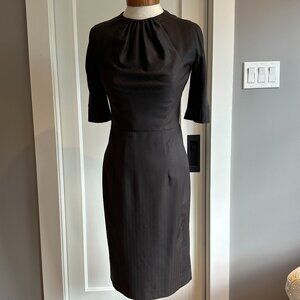 Marlowe Italy 100% Wool Chocolate Brown Dress with Pleat Detail size EU 38
